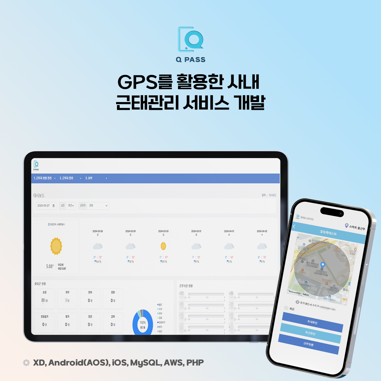 큐패스 사내 직원 근태 관리용 앱 및 웹